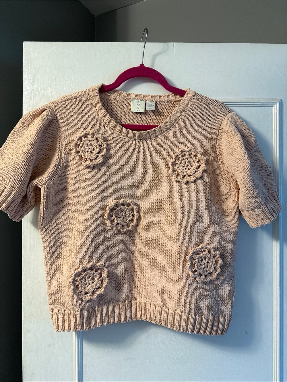 Joie Blush Crochet Flower Short-Sleeve Sweater